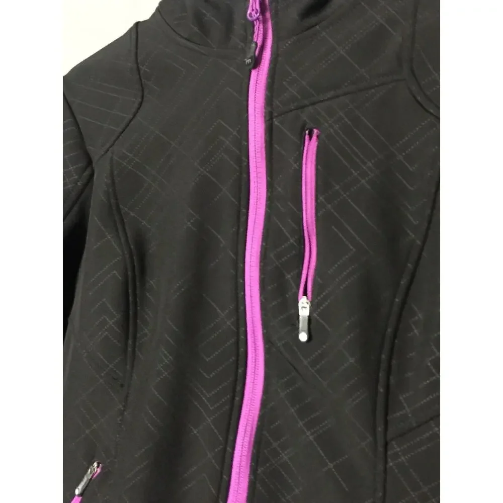Blanc Noir Zip Front Hooded Active Utility Jacket Windbreaker Black Size Medium